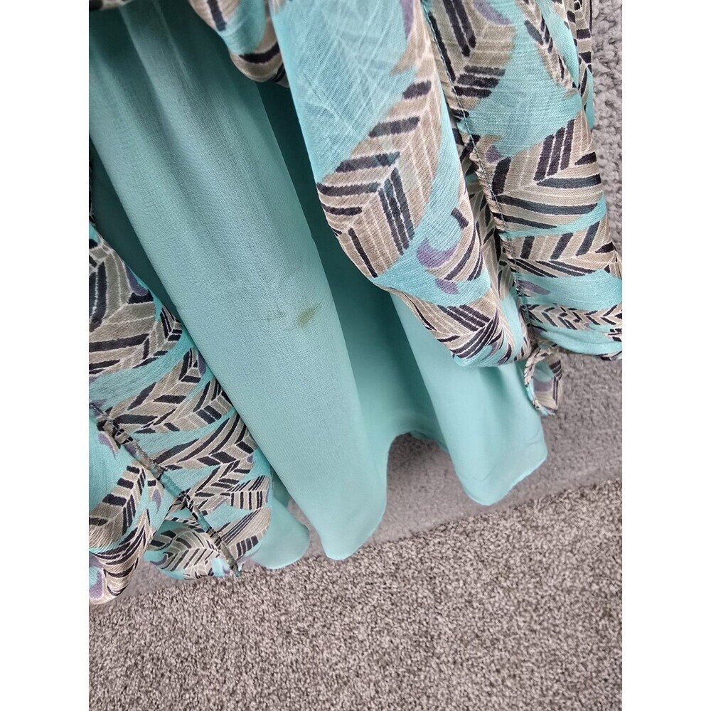 MM Couture Maxi Dress Large Jade Green Feather Ruffle Smocked Waist Boho Trendy - Picture 4 of 13